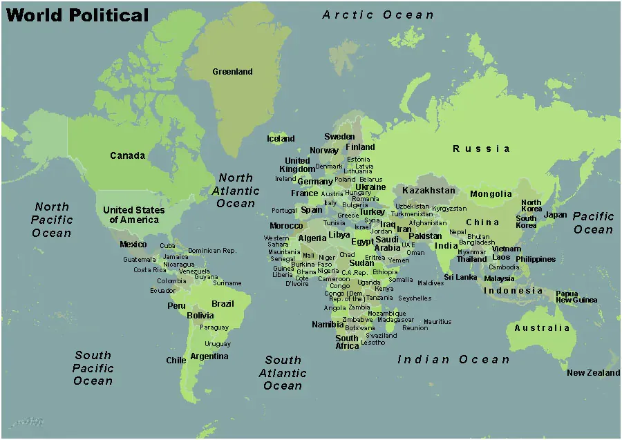 World Map with Names Countries - 5 5