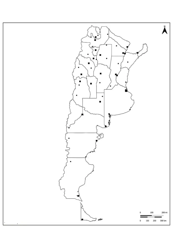 Argentina Blank Map with Cities