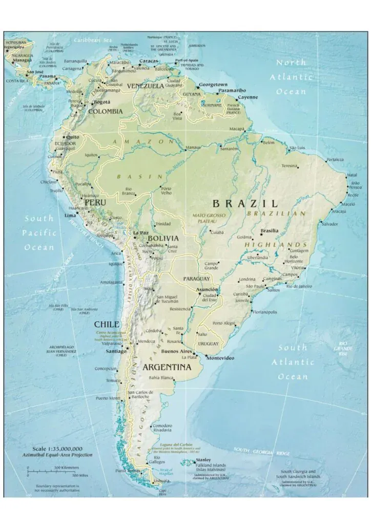 Physical Map Of South America 