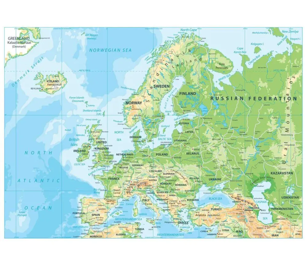 Physical Map of Europe