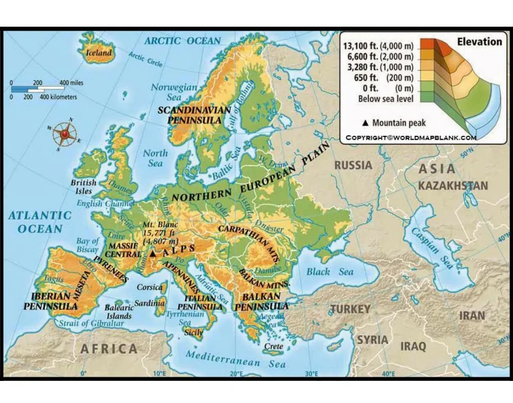 Physical Map of Europe